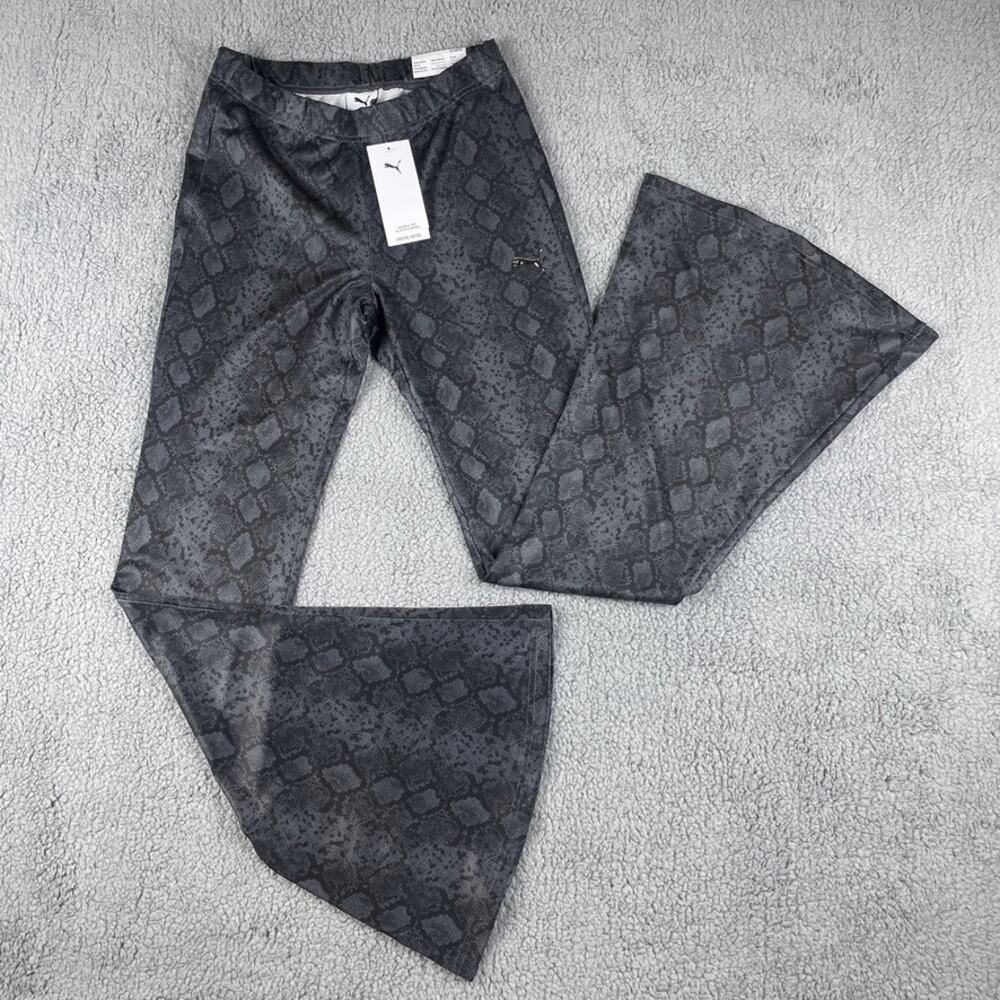 Puma Women's S Black Gray Slim Fit Snake Print Polyester Elastane Flare Tights